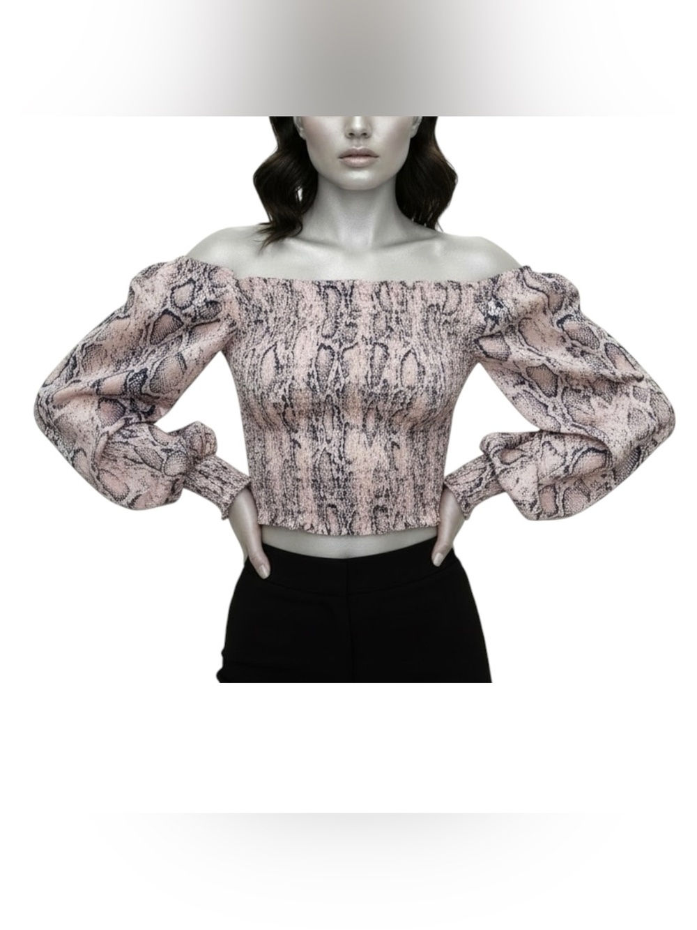 Strut & Bolt Cropped Off-Shoulder Pink Snakeskin Pattern Elastic Bodice | NWT